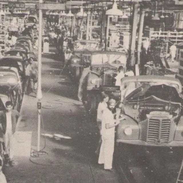 Industrial blueprint illustration of Premier Automobiles factory and the Premier Padmini car